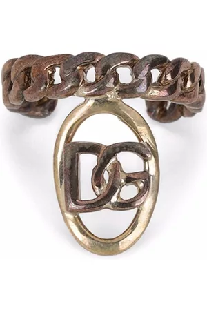 Dolce & Gabbana Men Chain rings - Curb chain logo-plaque ring - Gold