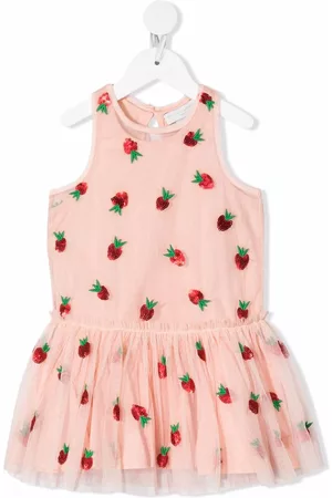 Stella McCartney Girls Casual Dresses - Strawberry-embroidered tulle dress - Pink