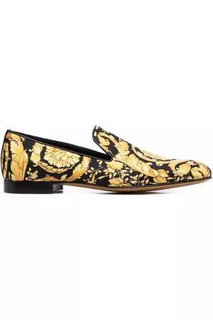 VERSACE Men Loafers - Baroque-print silk loafers - Yellow