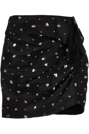 Self-Portrait Sequin-embellished ruched mini skirt