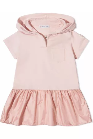 Moncler Girls Casual Dresses - Hooded ruffle-trim cotton dress - Pink