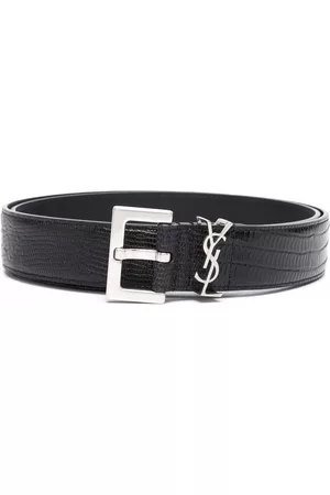 Saint Laurent Men Belts - Croc-embossed leather belt - Black