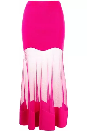 Alexander McQueen Women Midi Skirts - Transparent-panel midi skirt - Pink