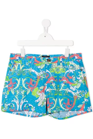 VERSACE Boys Shorts - Baroque-pattern print shorts - Blue