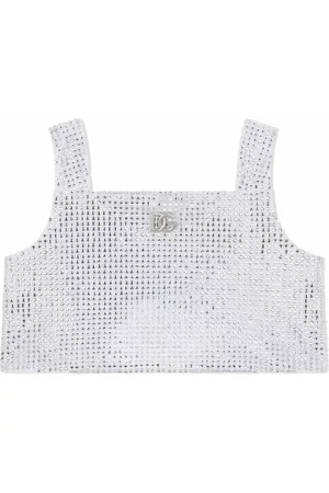Dolce & Gabbana Girls Tank Tops - Sleeveless studded camouflage-pattern top - White