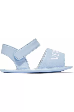 VERSACE Sandals - Embroidered logo leather sandals - Blue