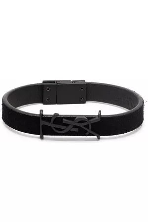 Saint Laurent Men Leather Bracelets - Logo-plaque leather bracelet - Black
