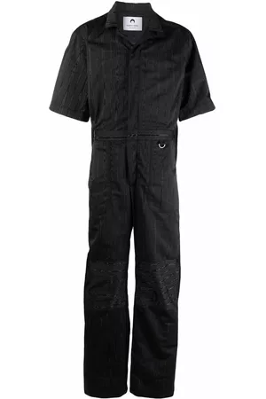 Marine Serre Men Jumpsuits - Striped notched-collar jumpsuit - Black