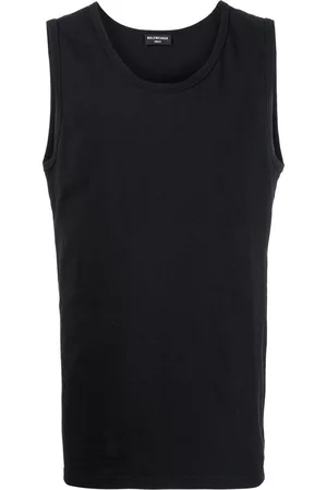 Balenciaga Men Tank Tops - Loose-fit logo-patch tank top - Black