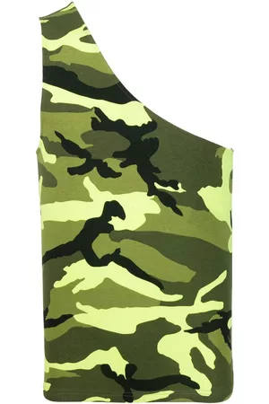 Balenciaga Asymmetric camouflage-print tank top - Yellow
