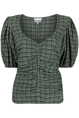 Ganni Seersucker ruched blouse