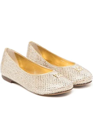 Tommy Hilfiger Junior glitter-embellished leather ballerina shoes - Gold