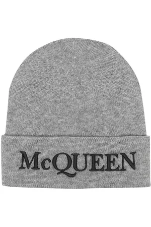 Alexander McQueen Men Beanies - Embroidered-logo ribbed beanie - Grey