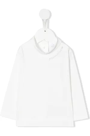 MONNALISA T-shirts - Rhinestone-logo mock-neck T-Shirt - White