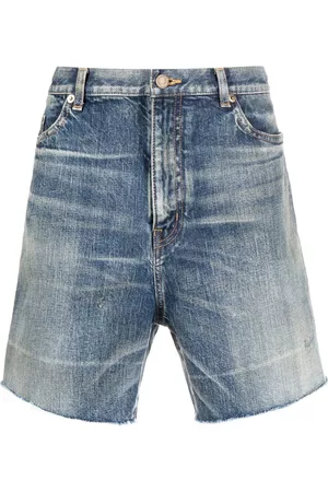 Saint Laurent Men Shorts - Distressed-effect denim shorts - Blue