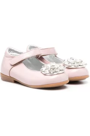 MONNALISA Girls Ballerinas - Crystal-embellished leather ballerina shoes - Pink