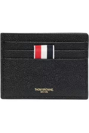 Thom Browne Logo-debossed grained leather cardholder - Black