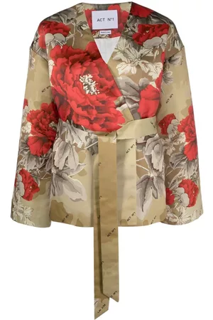 ACT Nº1 Women Floral Jackets - Floral-print wrap belted jacket - Green