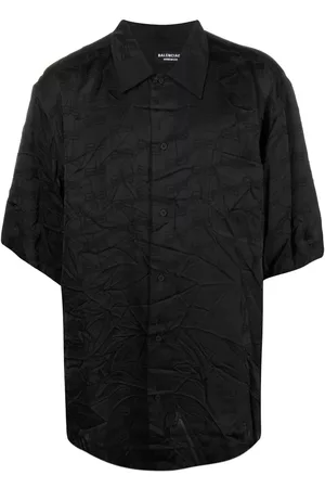 Balenciaga Men Short sleeved Shirts - Crease-effect jacquard short-sleeve shirt - Black