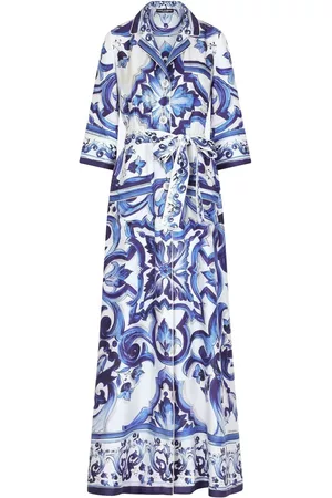 Dolce & Gabbana Women Graduation Dresses - Majolica-print maxi shirt dress - Blue