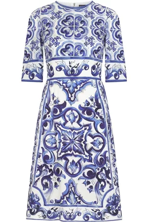 Dolce & Gabbana Women Printed Dresses - Majolica-print midi dress - Blue