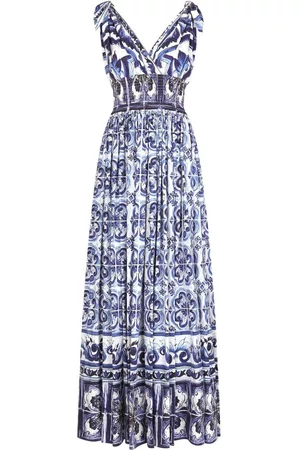 Dolce & Gabbana Women Printed Dresses - Majolica-print floor length dress - Blue
