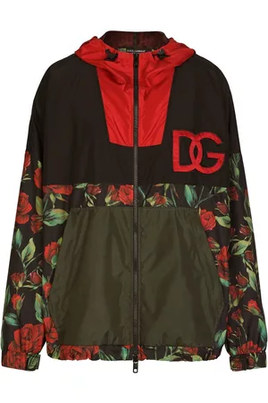 Dolce & Gabbana Men Floral Jackets - Floral-print embroidered-logo hooded jacket - Black
