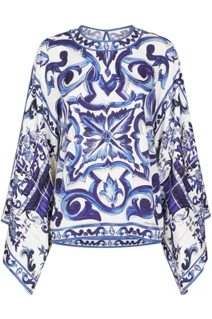 Dolce & Gabbana Women Blouses - Majolica-print silk blouse - Blue