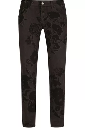 Dolce & Gabbana Rose-print skinny jeans - Black