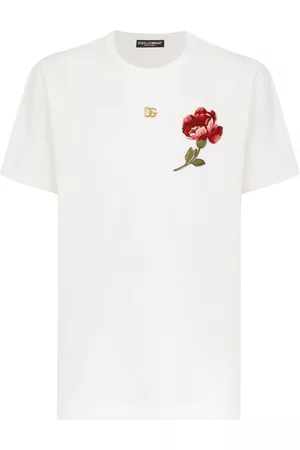 Dolce & Gabbana Men T-shirts - DG floral-embroidered cotton T-shirt - White