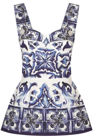 Dolce & Gabbana Women Blouses - Majolica-print cotton peplum blouse - Blue