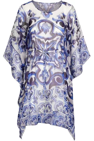 Dolce & Gabbana Women Printed Dresses - Majolica-print silk kaftan dress - Blue
