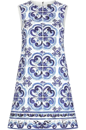 Dolce & Gabbana Women Graduation Dresses - Majolica-print shift mini dress - Blue