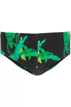 AMIR SLAMA Leaf-print swimming trunks - Black