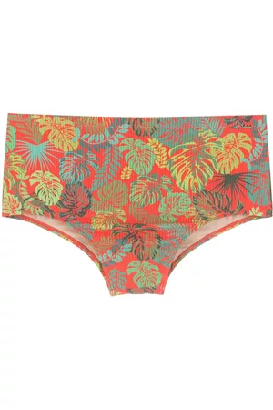AMIR SLAMA Men Swim Shorts - Leaf print swim briefs - Red