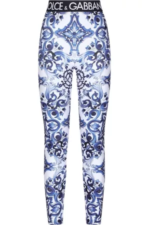 Dolce & Gabbana Women Leggings - Majolica-print jersey leggings - Blue