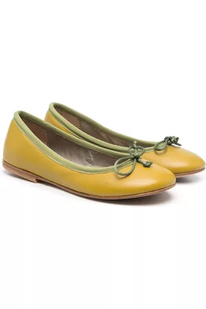 PèPè Leather bow-detail ballerina pumps - Green