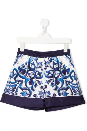 Dolce & Gabbana Girls Shorts - Majolica-print high-waisted shorts - Blue