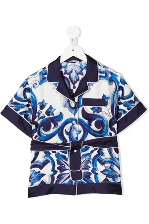 Dolce & Gabbana Majolica-print belted shirt - Blue