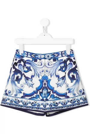 Dolce & Gabbana Girls Shorts - Majolica-print high-waisted shorts - Blue