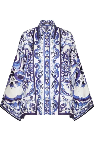 Dolce & Gabbana Women Shirts - Majolica-print batwing-sleeve shirt - Blue