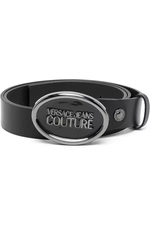 VERSACE Men Belts - Logo-buckle leather belt - Black