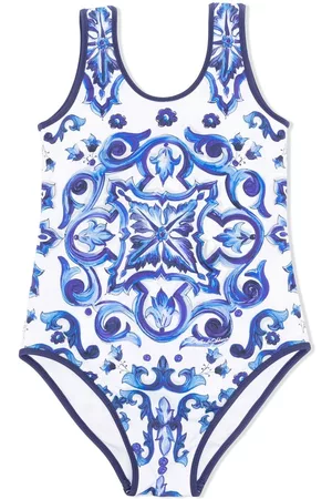 Dolce & Gabbana Girls Swimsuits - Majolica-print swimsuit - Blue