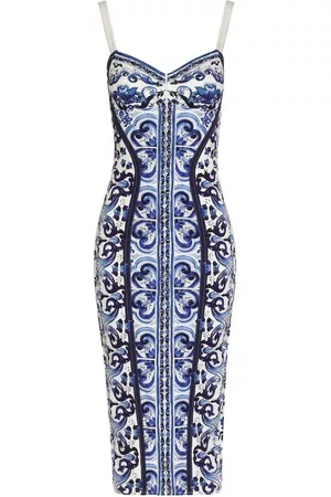 Dolce & Gabbana Women Printed Dresses - Majolica-print bustier dress - Blue