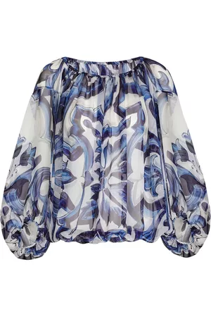 Dolce & Gabbana Women Strapless Tops - Majolica-print off-shoulder blouse - Blue