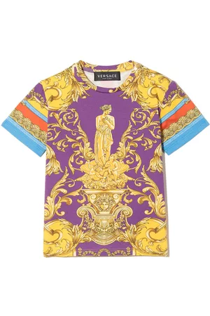 VERSACE Short Sleeved T-Shirts - Baroque pattern-print short-sleeved T-shirt - Purple