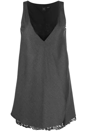 Pinko Women Printed Dresses - Floral-lace detail shift dress - Grey