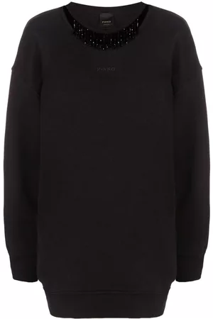 Pinko Women Fringe Dresses - Fringe-detailed sweatshirt dress - Black