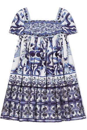 Dolce & Gabbana Girls Printed Dresses - Majolica-print cotton dress - Blue