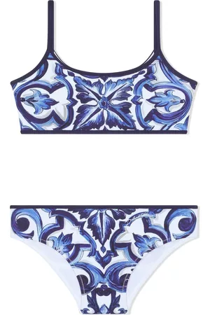 Dolce & Gabbana Majolica-print bandeau bikini - Blue